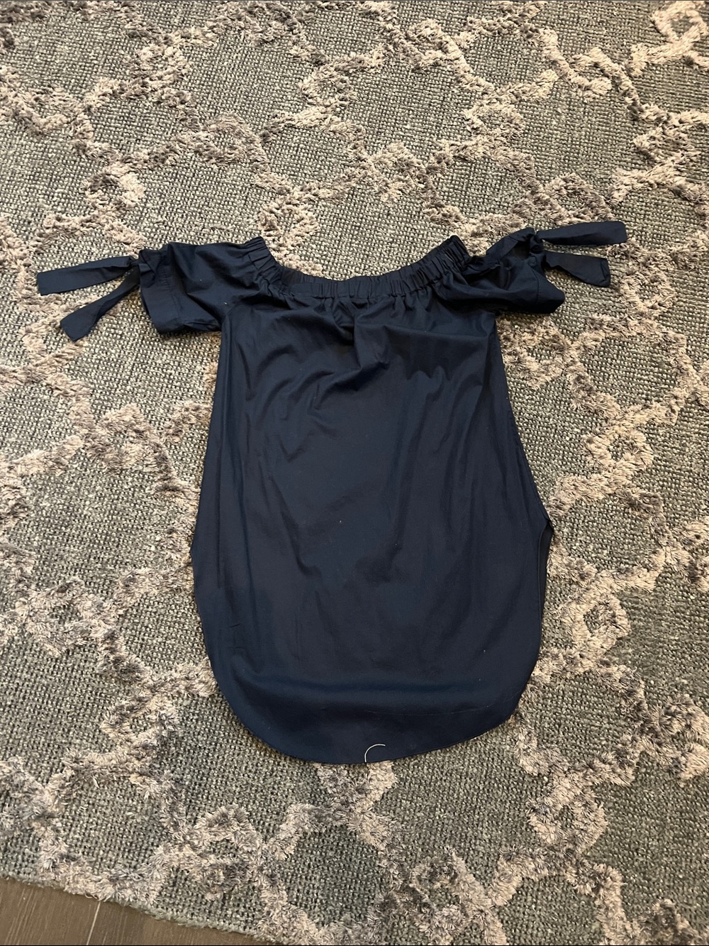 Off-Shoulder Tie-Sleeve Women’s Top — Navy